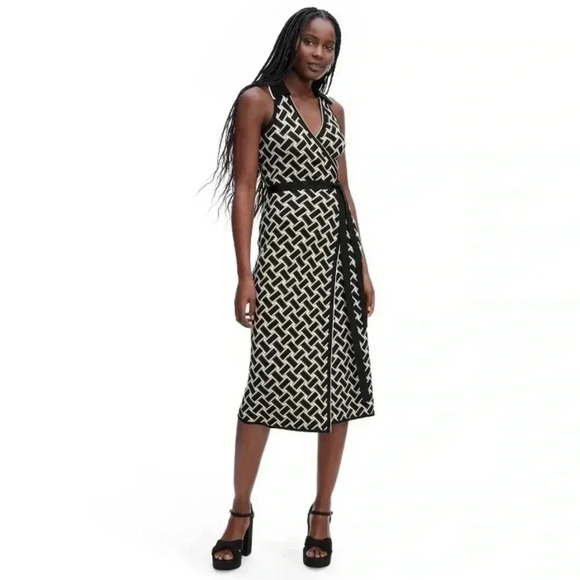 NWT Sleeveless Vintage Neutral Sweaterknit Midi Wrap Dress - DVF for Tar… - Picture 1 of 9